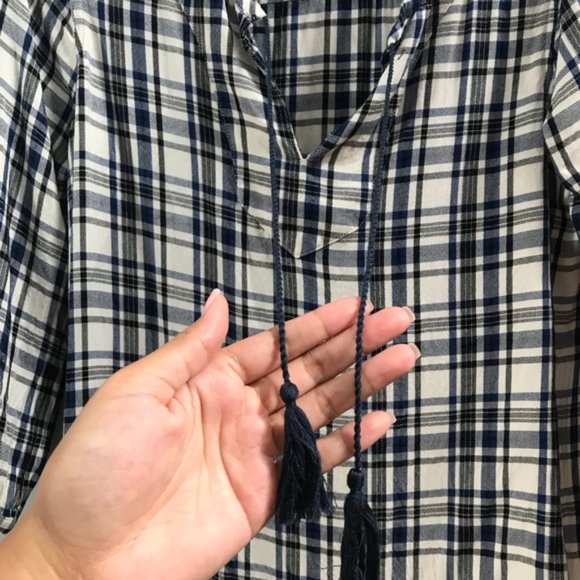 Madewell Plaid Long Sleeve Shift Dress - White/Blue - XXS - Picture 5 of 6